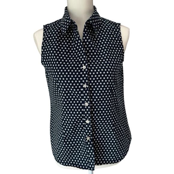 Vintage TANTRUMS Blouse Womens PM Navy with White Stars Sleeveless Patriotic - Picture 3 of 11